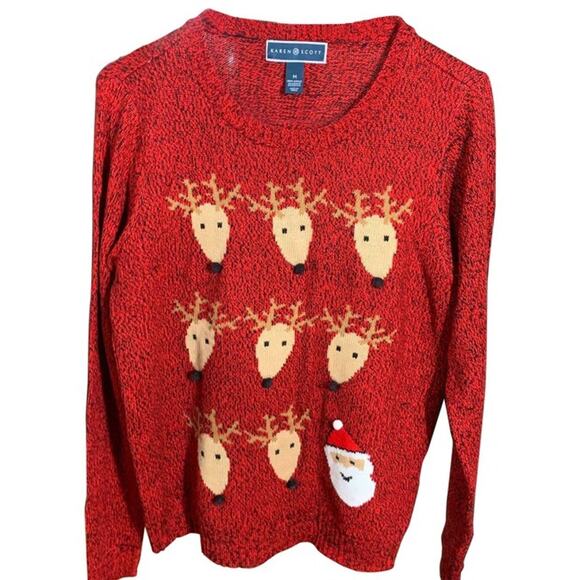 Karen Scott Christmas Holiday Sweater Reindeer Santa Size M - Picture 1 of 11